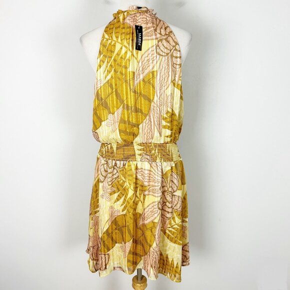 New WHBM Sleeveless V-neck Halter Blouson Dress Tropical Size 12 Women's - Picture 4 of 5